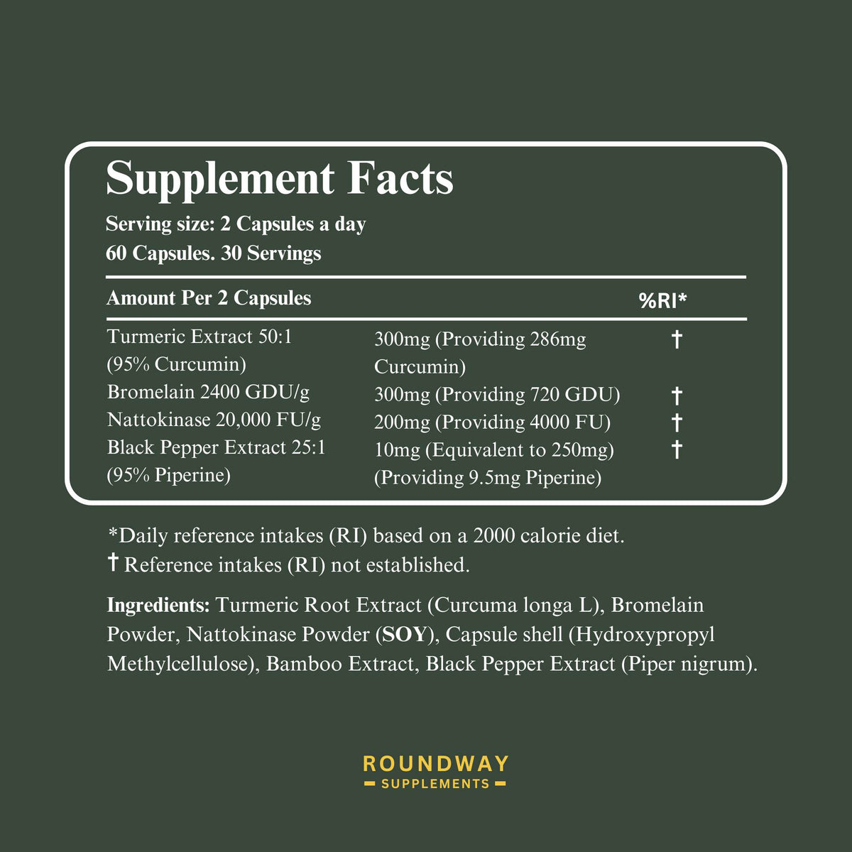 Roundway Nattokinase 2000 FU with Bromelain & 95% Curcumin, Black Pepper Extract | 60 Capsules
