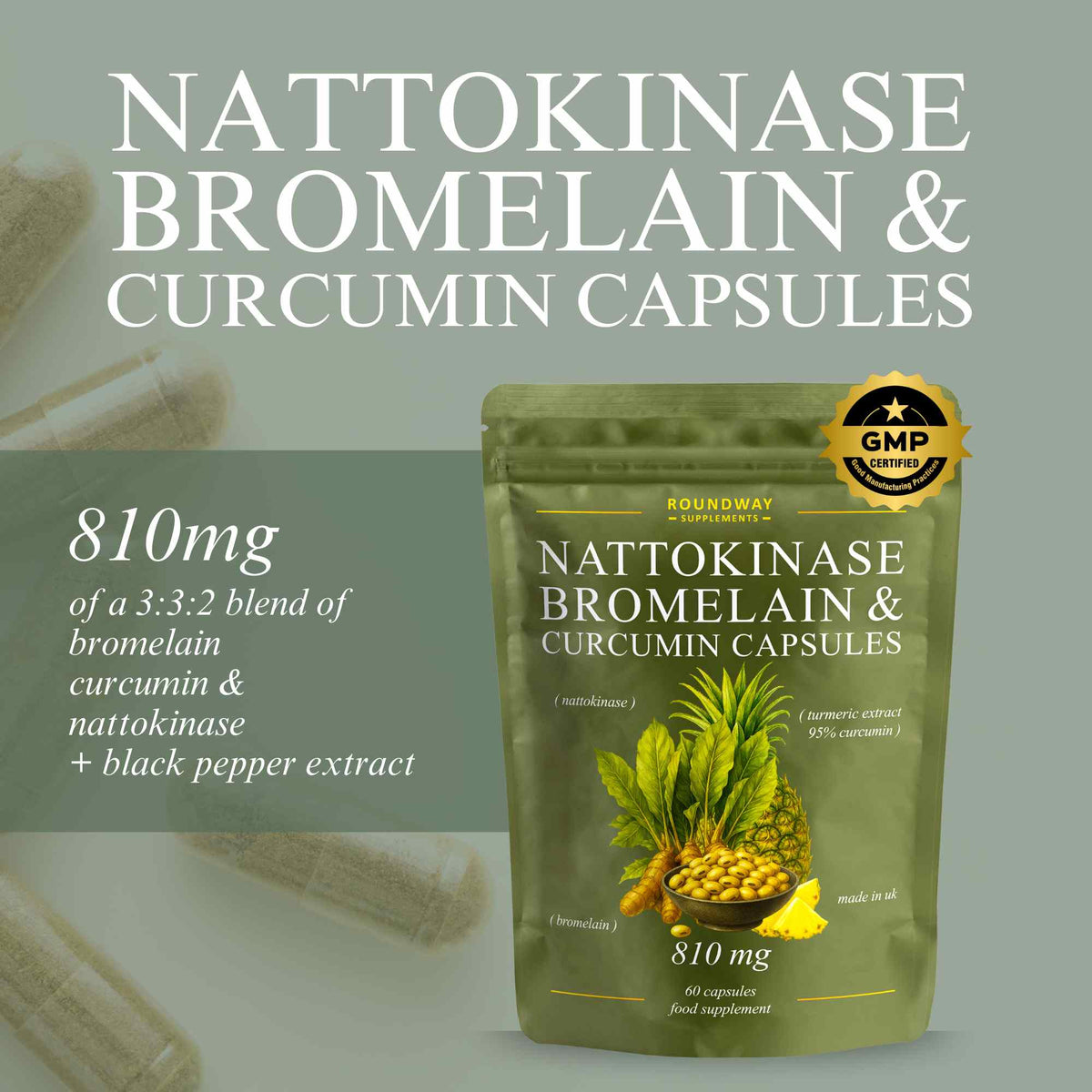 Nattokinase, Bromelain & Curcumin Capsules
