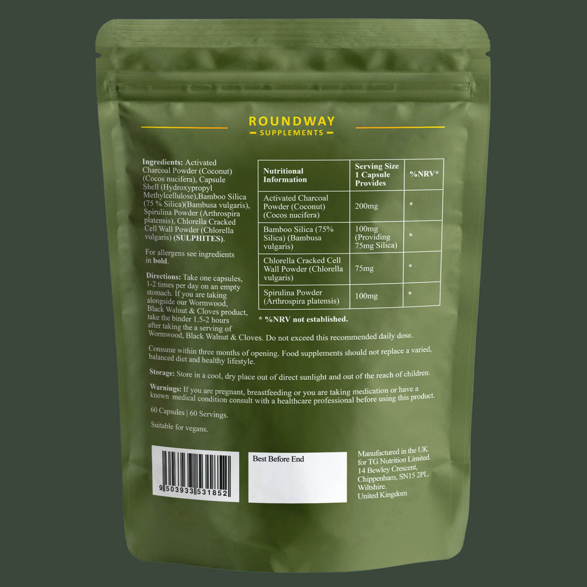 Activated Charcoal, Chlorella, Spirulina Binder, Roundway image 8