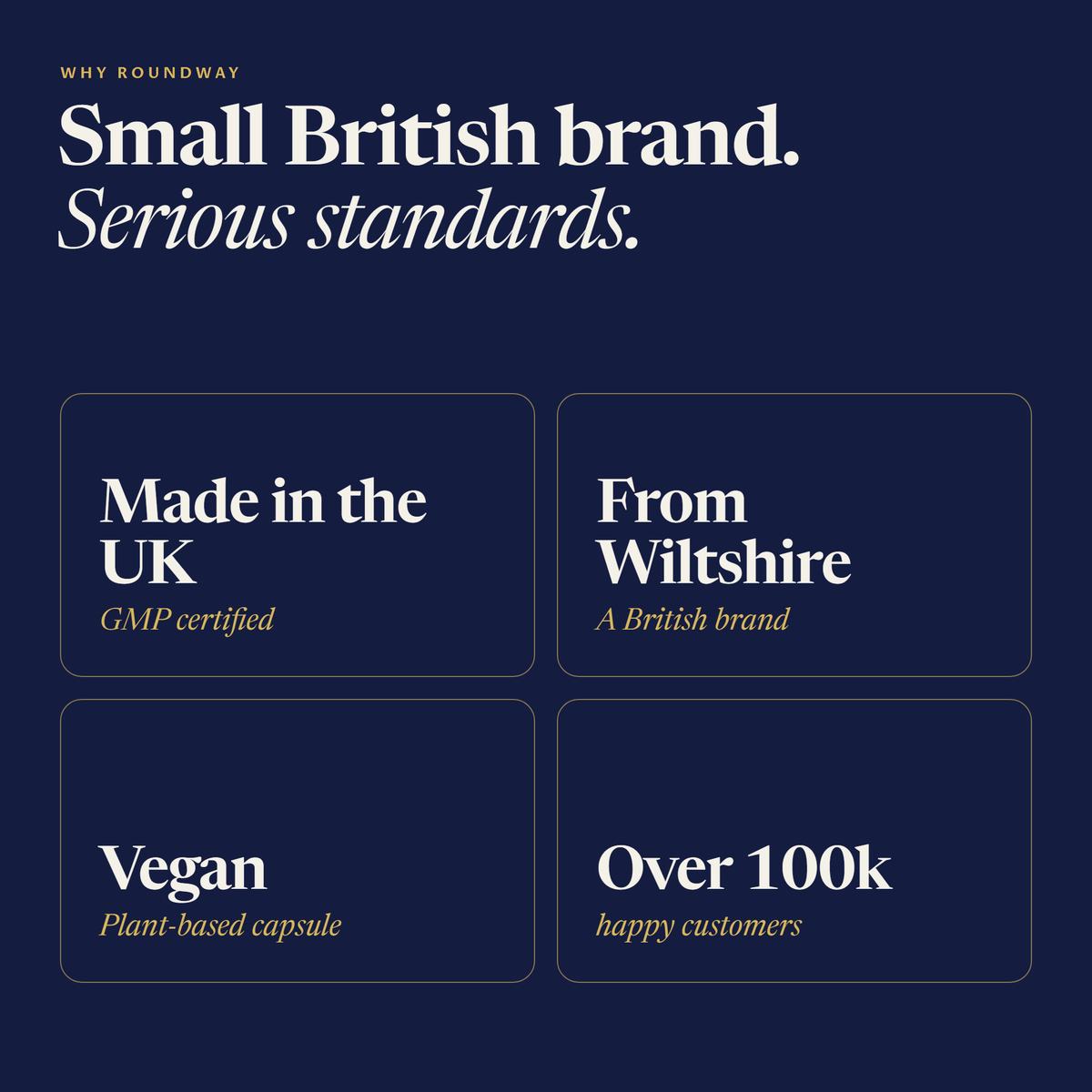 Why Roundway: made in the UK and GMP certified, a British brand from Wiltshire, vegan, over 100k happy customers
