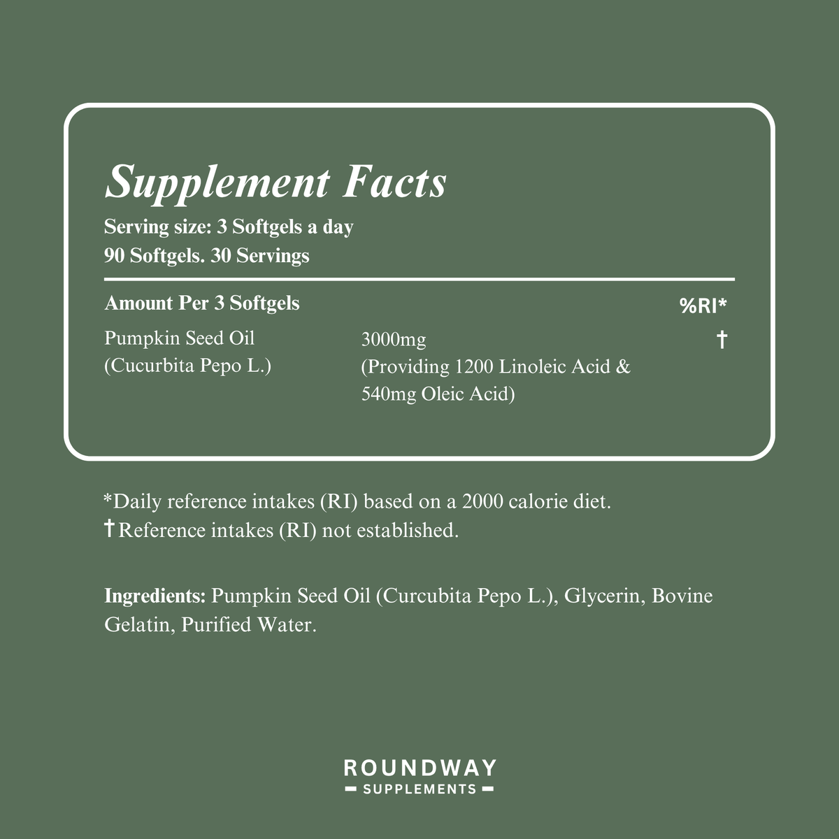 Supplement facts for Oregano and Black Seed Oil Softgels