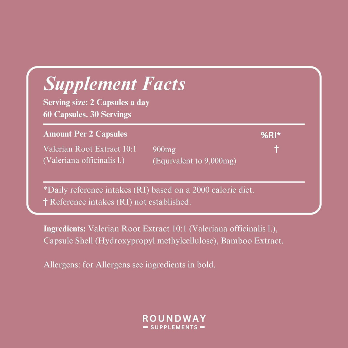 Supplement facts for Valerian Root Capsules