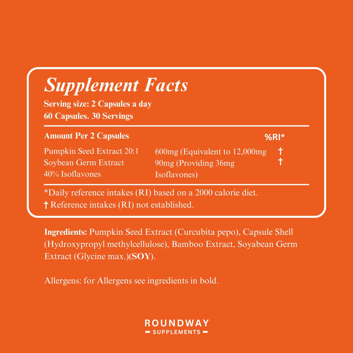 Supplement facts for Pumpkin Seed and Soy Germ Capsules