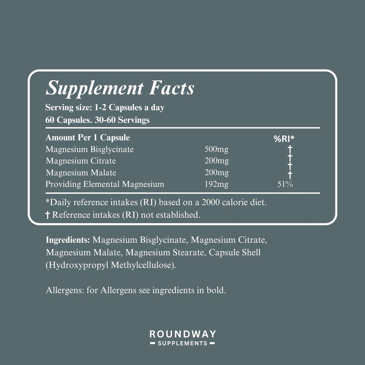 Supplement facts for Magnesium Glycinate 3-in-1 Capsules