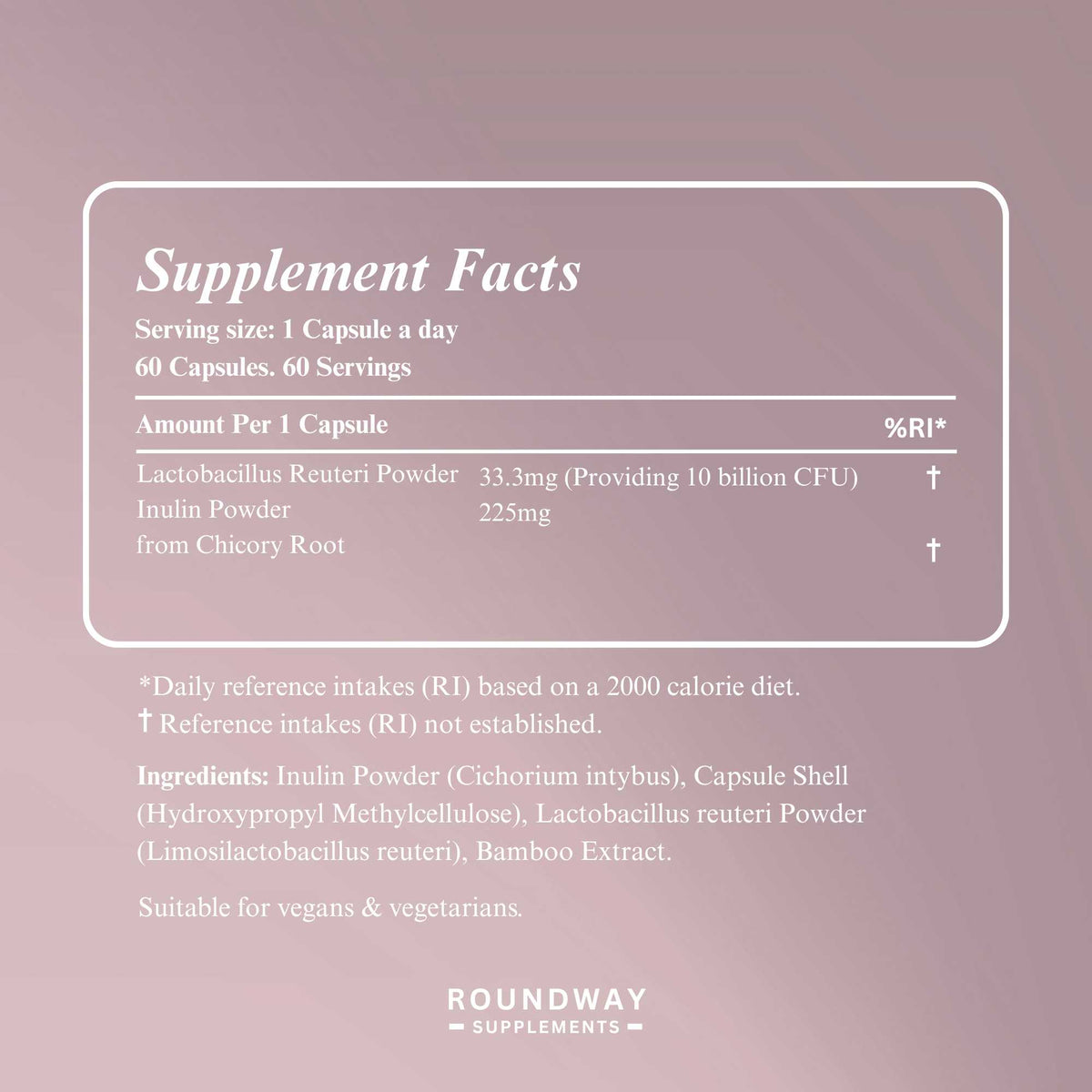 Supplement facts for Lactobacillus Reuteri Capsules