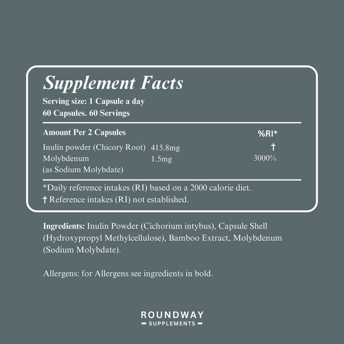Supplement facts for Molybdenum Mineral Capsules