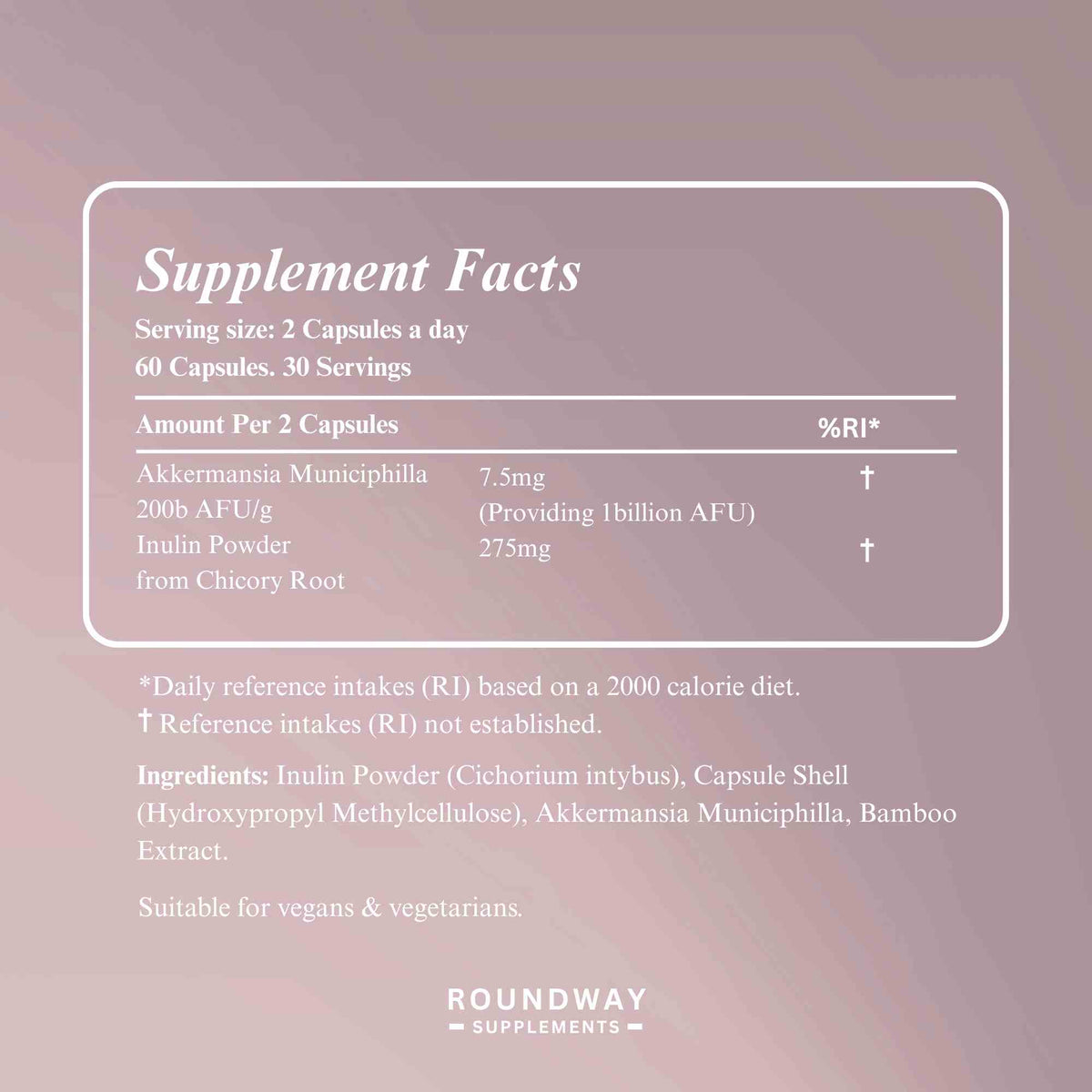 Supplement facts for Akkermansia & Inulin Capsules