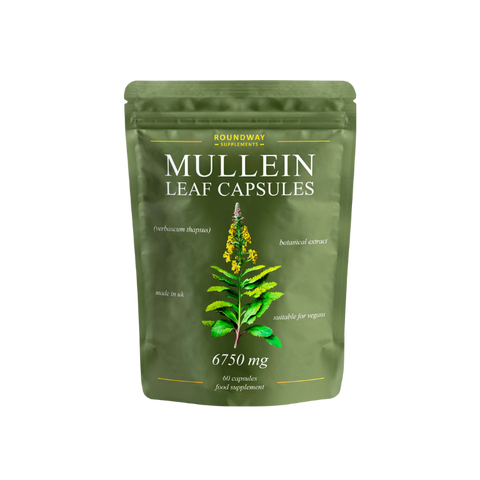Green package of Mullein Leaf Capsules with botanical illustration 
