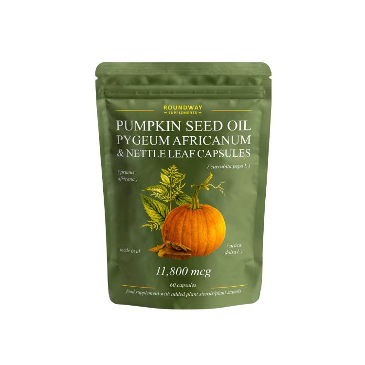 Green supplement package with pumpkin and text 
