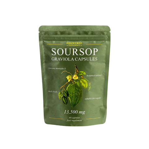 Green package of Roundway Soursop Graviola Capsules 
