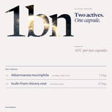 In every serving of two capsules: 7.5mg Akkermansia muciniphila providing 1 billion AFU, and 275mg inulin from chicory root, image 4