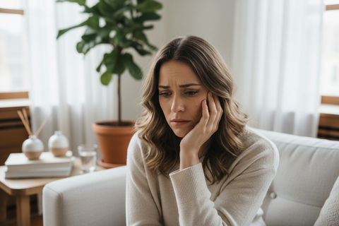 more life style, woman sad touching her face 